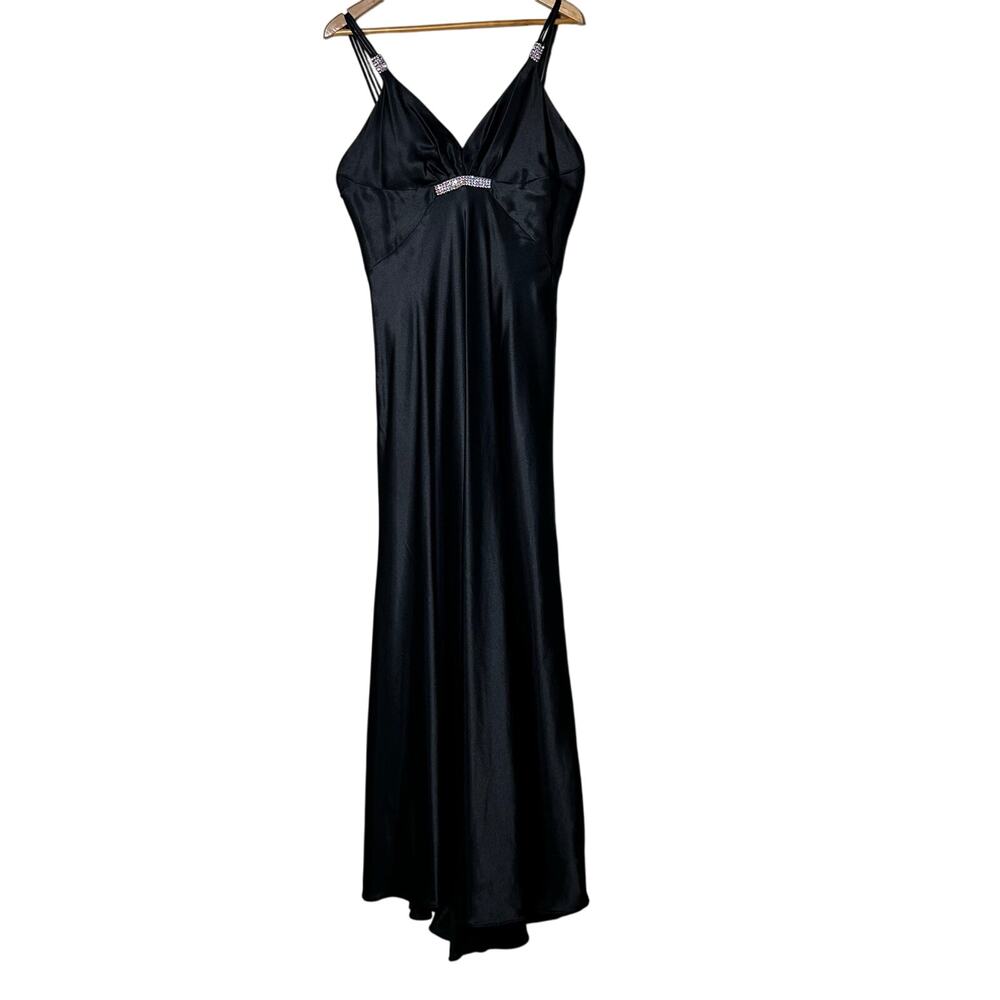 Gunne Sax Jessica McClintock Dress Maxi Size 11 12 Black Satin Jewels